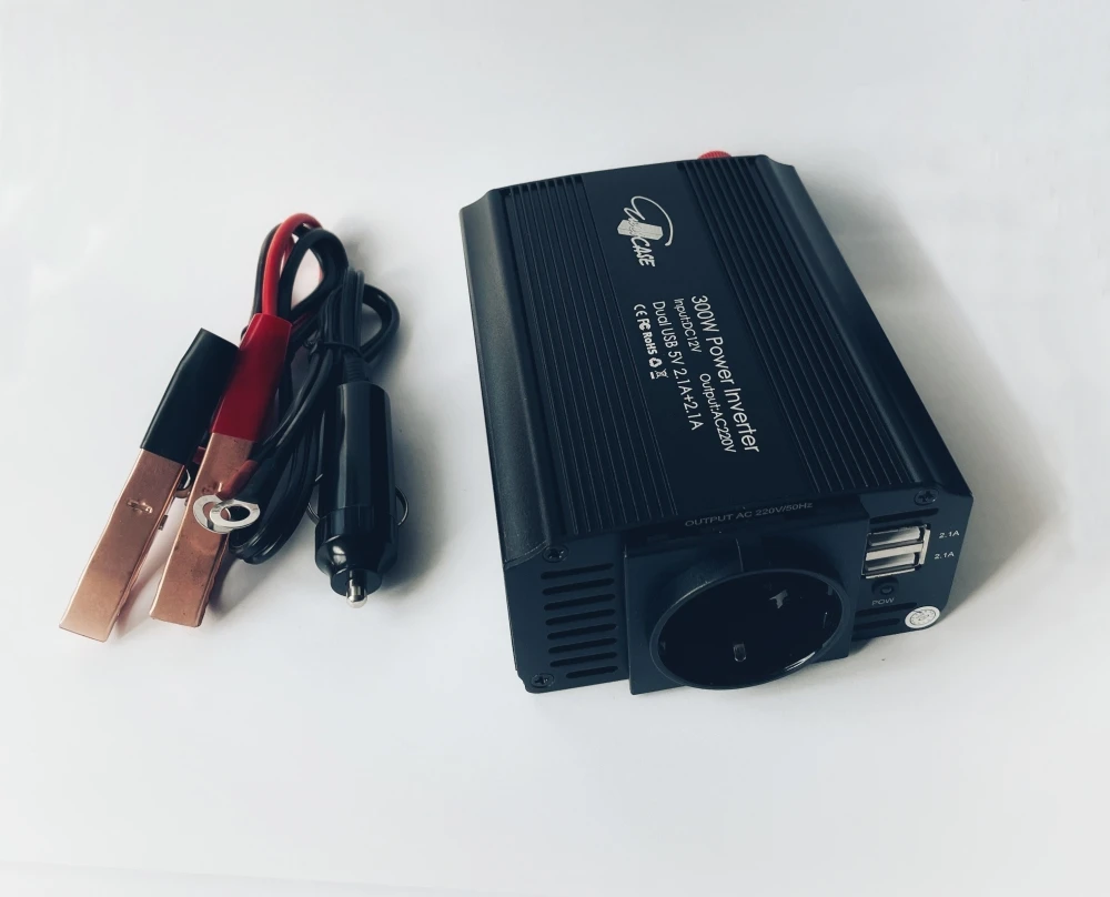 EUROCASE menič napätia DC/AC, 12V/230V, 300W, USB, autozástrčka, svorky (MT-M300)